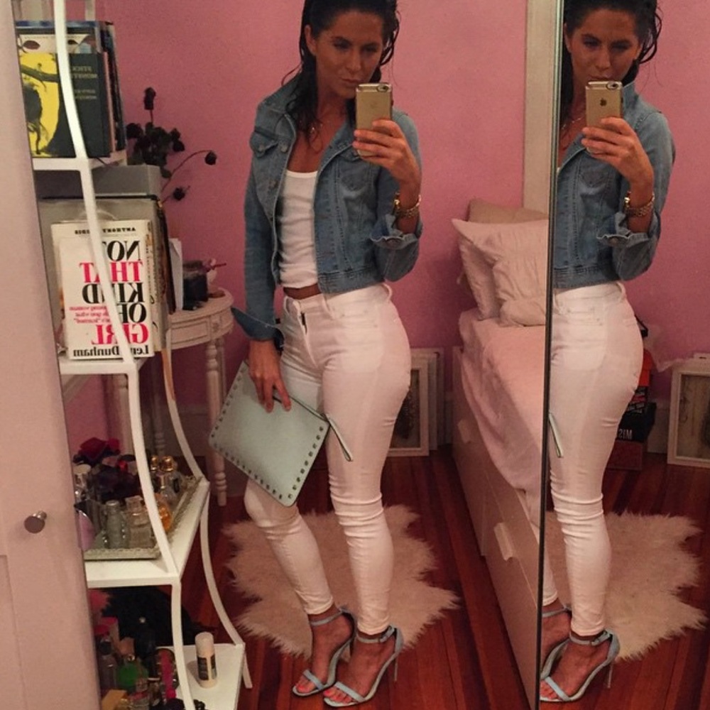 Powder blue t strap heel